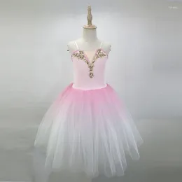 Scenkläder 2023 rosa balett tutu kjol kvinnor klär långa vestidos för flickor prestanda kläder svan magdans kjolar