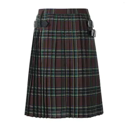 Męskie spodnie Scottish Scottish Style Skulowe spódnice Tradycyjne Highland Tartan Kilt Vintage z kieszeniami Szorty Kulottes