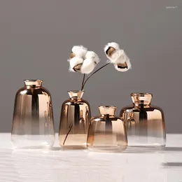 Vasen Gradient Glass Vase Elektroplattierte Goldblume für Wohnkultur getrocknete Flaschen Bar Restaurant 2023