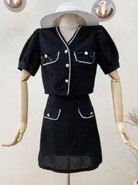 Vestidos de trabalho coreano chique de verão chique em duas peças mulheres puff bufk shorve shirt shirt saft top a-line mini saia ternos de escritório senhora