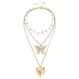 Anhänger Halsketten Große hohle Schmetterling Pfirsich Herz Halskette für Frauen Statement Geschenk Party Schmuck Zubehör Drop