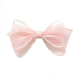 Hårtillbehör Kvinnor Eleganta pärlor Chiffon Ribbon Bow Scrunchie Tie Sweet Decorate Bands pannband Fashion Drop de DSX