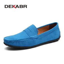 Sapatos de vestido Dekabr Moda moda estilo de verão mocassins de couro genuíno de alta qualidade sapatos casuais planos masculinos respiráveis ​​acionados 230220