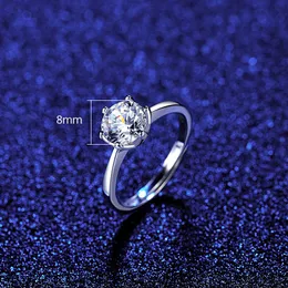 Anello di diamanti Moissanite S925 Sterling Sterling Six Claw Moissanite Open Ring Wedding Party Ring Bride Ring Europe Brand Elegant Women High End Ring Regalo di San Valentino SPC