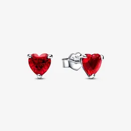 Stud Authentic 925 Sterling Silver Red Heart Stud Earrings Fashion Women Wedding Engagement Jewelry Accessories