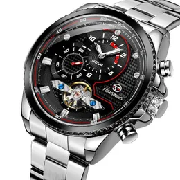 Armbandsur Forsining Brand Mens Watches Leisure genom ihålig automatisk mekanisk klockor Steel Watchwristwatches Moune22