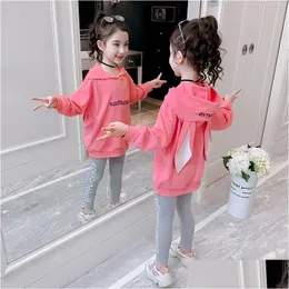 Clothing Sets Girls Sports Clothes Set Children Spring Autumn Ear Hoodies 2Pcs Outfit Kids Casual Letter Printed Tracksuits Drop Del Dha3P