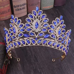 Tiaras barock tiaras diadem bröllop hår tillbehör utsökta guldblå ​​röd kristall krönar hårband kvinnliga brudparti hår smycken z0220