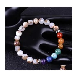 Bracelets de charme 7 chakras homens pulseiras listras facetadas ￡gata de pedra de pedra tran￧ada ioga m￣o corda feminina j￳ia presente de amizade Drop D Dhmov
