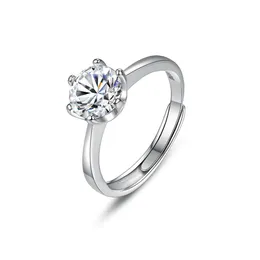 Europejski klasyk Six Claw Moissanite S925 Srebrny pierścień biżuteria marka mody szlachetna super błyszcząca otwarta pierścionek na przyjęcie weselne Walentynki Gift SPC