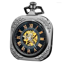 Pocket Watches FORSINING Fob Watch Men Vintage Skeleton Mechanical Classic Rome Numberal Dial Copper Square Case Chain