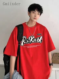 남자 티셔츠 gmiixder American Vintage Red Tshirt 남자 여름 트렌드 열정 분위기 분위기 떼 자수 틈새 틈새 상단 Z0220