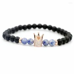 Strand Natural Stone 6mm Charm Armband Men Lucky Love Copper Crystal Zircon Imperial Crown Armband For Women Lovers smyckespresent