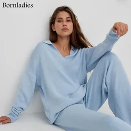 Tute da donna Bornladies Inverno Spessa Donna Abiti lavorati a maglia Cashmere Morbido 2 pezzi Set Donna Polo Collo maglione Pantaloni a gamba larga Abito lavorato a maglia 230220