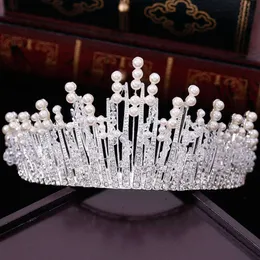 Tiaras Nowe vintage wielowarstwowe luksusowy srebrny kolor kryształ perłowy tiara korona ślub włosów