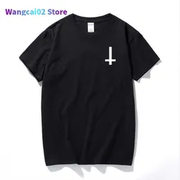 Men's T-Shirts New Fashion Satan Upside Down Cross Funny T Shirt Cotton Short Sleeve T-shirt Worship Satan T-shirt plus size men 022023H