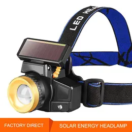 Headlamps Design Solar Wave Induction Headlamp 18650 USB Rechargeable Zoom LED Head-mounted Light For Outdoor Fishing Hunting Camping