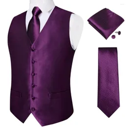 Men's Vests Men's Slim Fit Suit Vest Purple Black Gray Tuxedo Wedding Party Waistcoat Neck Tie Set Casual Sleeveless Jacket DiBanGu