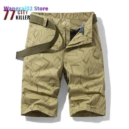 Shorts masculinos shorts masculinos Summer Padrão geométrico de algodão casual calça de cinco pontos homens homens táticos Bermudas respiráveis ​​masculina 022023h