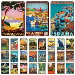 Reizen Steden kunst schilderij Plaque Metalen bord Vintage Poster Parijs HAWAII Landschap Retro Plaat Kunst Schilderij Thuis Bar Pub Club Wanddecoratie maat 30X20CM w02