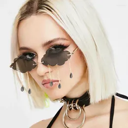 Solglasögon Steampunk Tassel Clouds Women Designer Sun Glasses Female Metal Rimless Black Mirror Cool Vintage Oculos