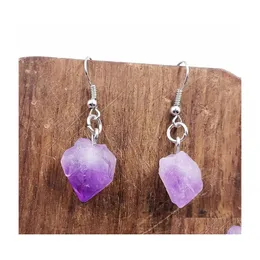 Dangle Shandelier Irregar Natural Amethyst Crystal Earring Gem Stone HangingEarrings女性ジュエリードロップデリバリー