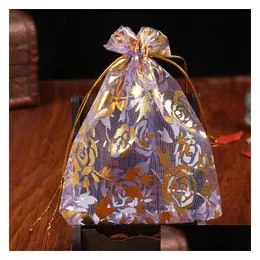 أكياس المجوهرات أكياس Bronzing Mesh Mti Color Organza Pearl Yarn Bag 100pcs/Lot 7 Size Christmas Dstring Gift Charm Drop D Dhiaw