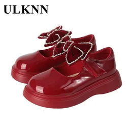 First Walkers Girls Red Bow Leather Sapatos Princesa Mary Jane Crianças Little Kids Nude 230217