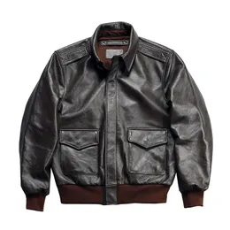 Genuine Leather Flight Suit Men Motorcycle Jackets Brown Outerwear Coats Zipper Spring Autumn Tops Plus Size 4xl