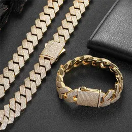 Hotsale 19mm Wide Iced Out Chains Bling Cz Stone Gold Miami Cuban Link Chain Necklace Bracelet Men's Hip Hop Necklaces Jewelry Gift