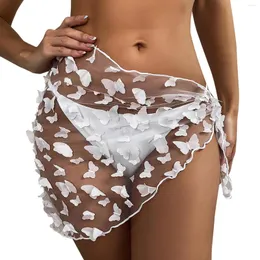 Dames badmode dames vlinderafwerking puur strandrok bedek je kant wrap bikini glanzend badpak -ups voor plus size
