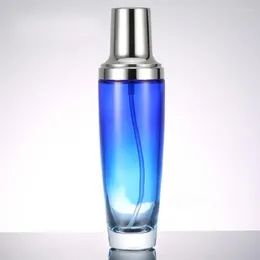 Butelki do przechowywania 120 ml fioletowe/różowe/niebieska szklana butelka srebrna pompa/emulsja/surowica/podkład/toner esencja toner sprayer kosmetyczny