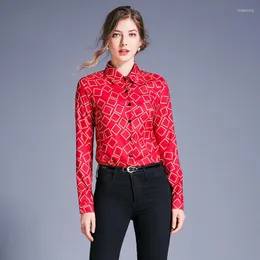 여자 블라우스 섹시한 빨간 블라우스 여자 버튼 업 chemise femme 전체 긴 슬리브 blusas mujer de moda collar camisas 셔츠