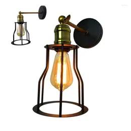 Wall Lamp Nordic Rural Industrial Wind Iron Personality Adjustable Black Cage E27 Light For Farm Warehouse El Cafe Bar