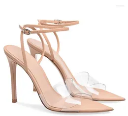 Sandals Moraima Snc Summer Transparent PVC Super Sexy Pointed Toe Ankle Strap High Heel Shoes Cutouts Gladiator Sandal Red Nude