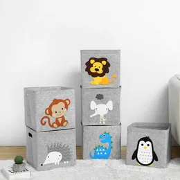 Cajas de almacenamiento Bins Creative Cartoon Animal Storage Box Fabric Cube Nursery Shelf Casete de almacenamiento plegable para niños Organizador de juguetes Z0220