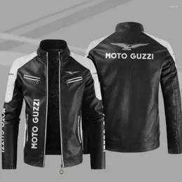 Mens Jackets 2023 Vintage Moto Guzzi Motorcycle Logo PU Leather