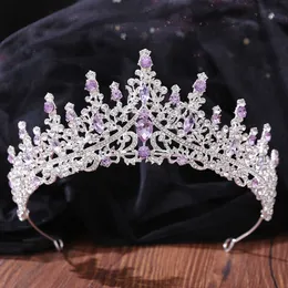 Tiaras underbara silverfärg lila strass tiaras kronor pannband brud party kristall diadem brud bröllop hår smycken ornament z0220