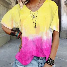 Dames t shirts 2023 dameskleding zomergradiënt printen loszittende t-shirt tie kleurstof top ropa para mujeres de moda