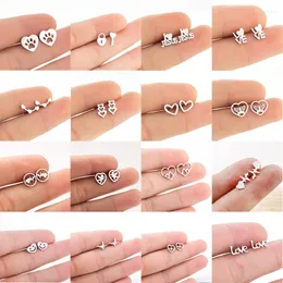 Stud Earrings Multiple Love Heart Stainless Steel For Women Romantic Gifts Clip On Trendy Jewelry Piercing Oreja