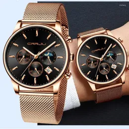 ساعة معصم إعادة صياغة Hombre Crrju Top Luxury Men Multifunction Watches Business Business Casual Quartz Date Wrist Watch Male Mesh Mesh Strap Cloc