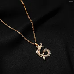 Naszyjniki wiszące złoto Łańcuch Naszyjnik dla kobiet Wietnam Tajlandia Smok zodiak kryształowy cyrkon Prezent biżuterii