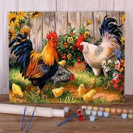 숫자에 의한 페인팅 동물 닭고기 세트 아크릴 페인트 40 50 어린이를위한 캔버스 장식 예술 작용