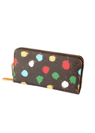 Yayoi Kusama Series Women Long Portfel Painted Dots Louisity Zippy Mens Vuttonity Portfels Card Holder Monety Projektant Mini Clut283m