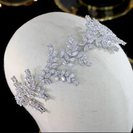 Tiaras Asnora New Tiaras Wysokiej jakości Weddne Hair Akcesoria 3A CZ LEAF HAIR BASE BRIDAL Crown Parade Parade A007352634