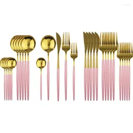 Zestawy naczyń obiadowych 30pc Pink Gold Tutlery Setlery Silny Silverware Silverware Floatware Nóż Knife Fork łyżka des