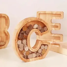 26 -literowa moneta oszczędzająca pieniądze Pudełko niestandardowe drewniane monety magazynowe dla dzieci dorosłych prezenty urodzinowe wystrój