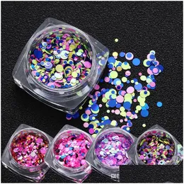 Stickers Decals Beauty Color Mixed Nail Art Glitter Sequins Round Shape Bling Effect Decoration Drop Delivery Health Salon Dh6Dc