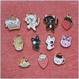 Charms 10Pcs Cartoon Cat Charm Cute Enamel Metal Pandent For Jewelry Making Necklace Bracelet Earring Diy Fashion Craft Access Dhxou