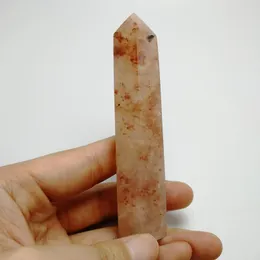 Decorative Figurines Natural Varisized Red Quartz Flower Crystal Wands Gemstone Point Reiki Healing Chakra As Gift Home Decoration